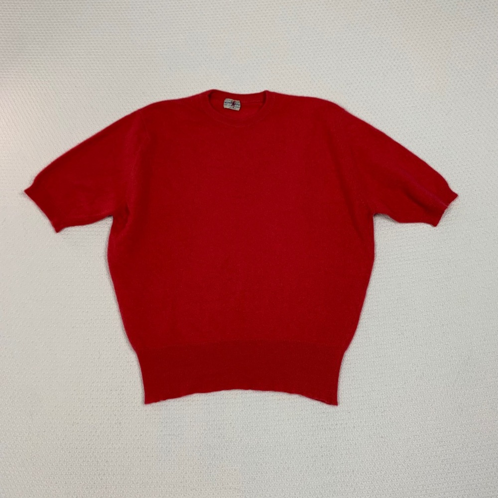 Vintage Munrospun Pure Cashmere Short Sleeve Sweater Red Made in Scotland M 38